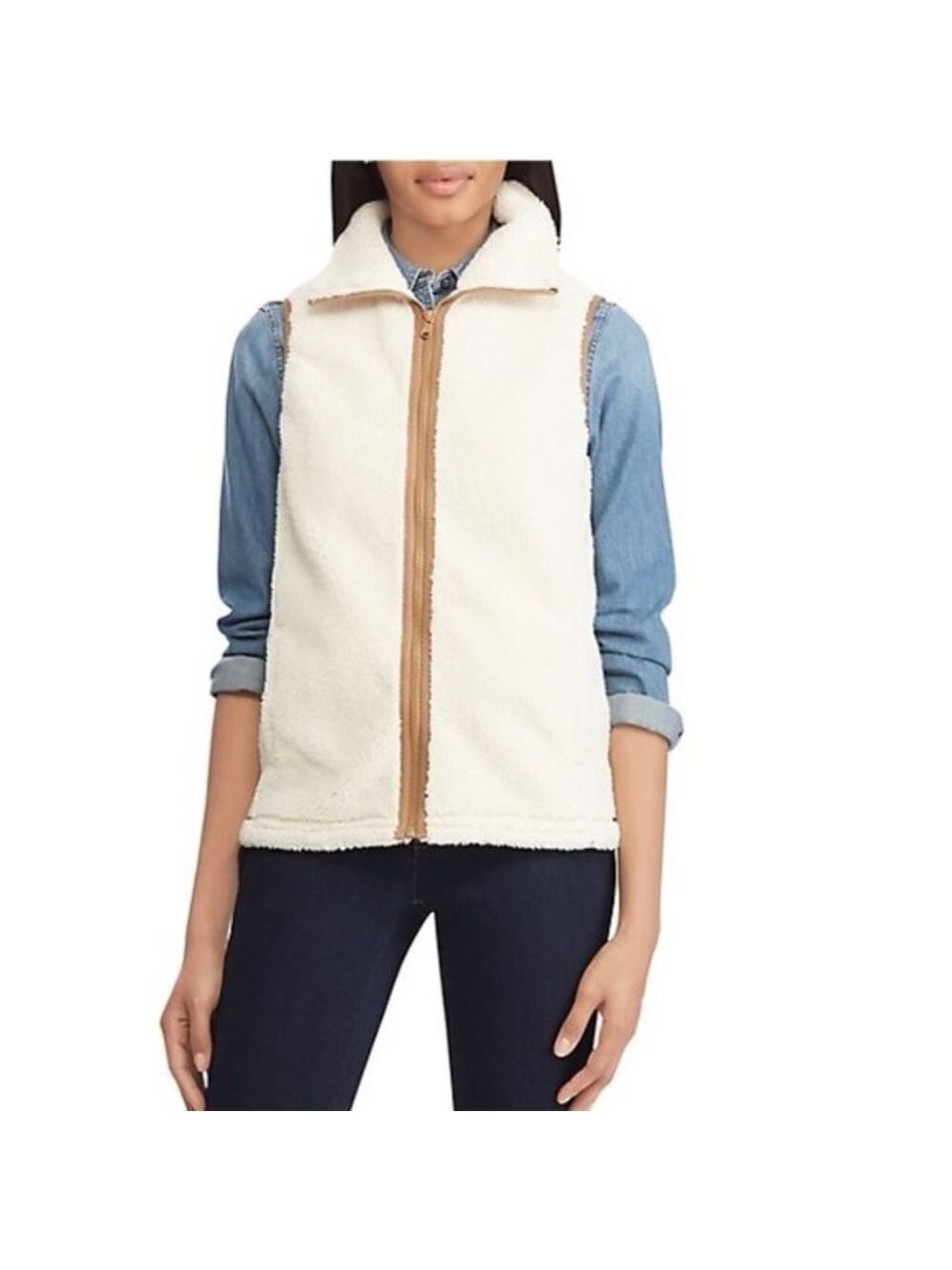 Chaps Faux Shearling Mockneck Vest